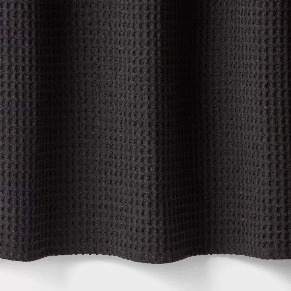 Threshold Waffle Weave Black Cotton Blend Grommet Shower Curtain 72